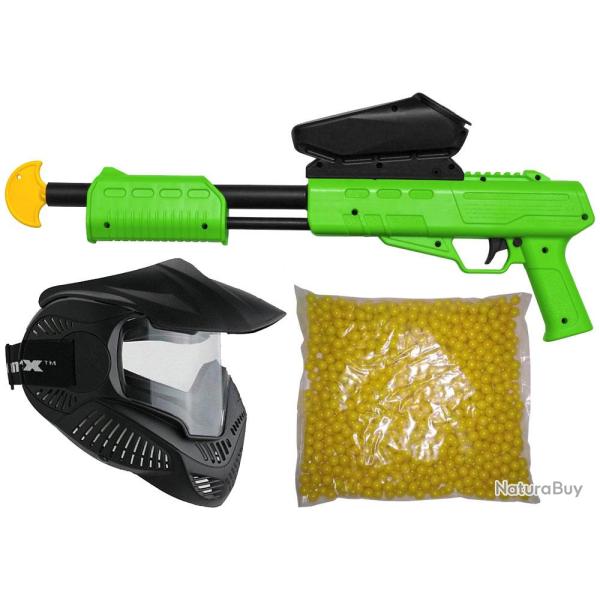 Marqueur Blaster Kids Gotcha Gun / Fusil cal. 50 (0,5 J) avec chargeur, masque et 500 billes de pein