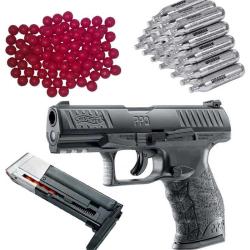 Pistolet Walther PPQ M2 T4E RAM avec chargeur suppl&eacute;mentaire, 30 capsules de CO2 et 50 billes en nyl