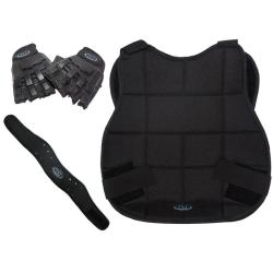Nouvel ensemble de protection pour paintball de la marque Legion - noir avec gants &agrave; demi-doigts.