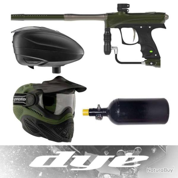 Kit de paintball pour d�butants DYE DPL comprenant Rize CZR, chargeur, masque et syst�me HP - olive/