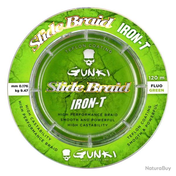 Tresse Gunki Slide Braid Iron-T 120 Fluo Green 17/100-9,5KG