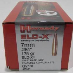 HORNADY 7mm (.284) 175 gr ELD-X - 2841 - Bo&icirc;te de 100 unit&eacute;s