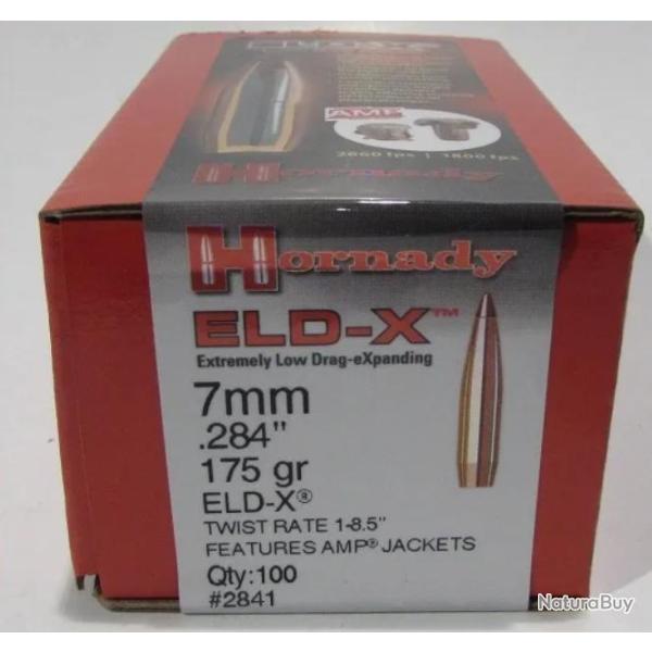 HORNADY 7mm (.284) 175 gr ELD-X - 2841 - Bo�te de 100 unit�s