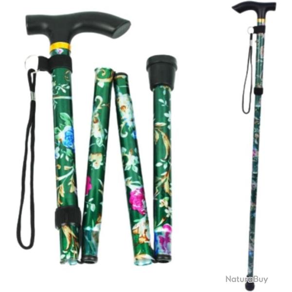 B�ton De Marche Compact Pliable Et L�ger Motif Floral vert R�glable 84-95 cm