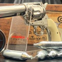 Pack pr&ecirc;t &agrave; tirer "REVOLVER COLT45 SA ARMY" - 5.5'' - CO2 - CAL 4.5 MM - NICKEL PLATED