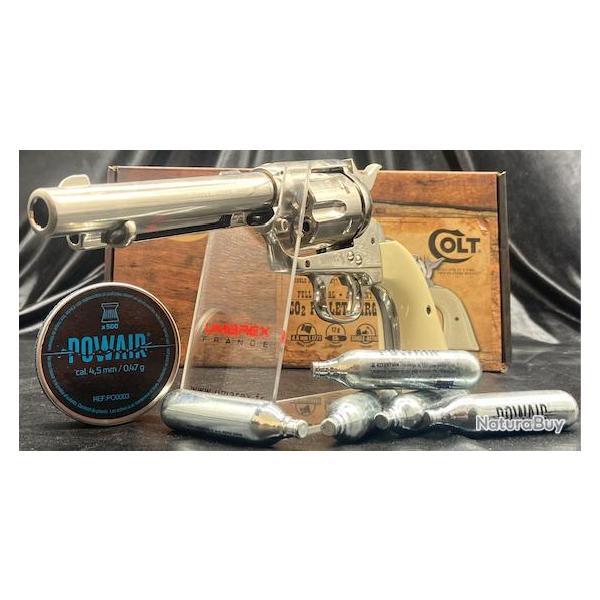 Pack pr�t � tirer "REVOLVER COLT45 SA ARMY" - 5.5'' - CO2 - CAL 4.5 MM - NICKEL PLATED