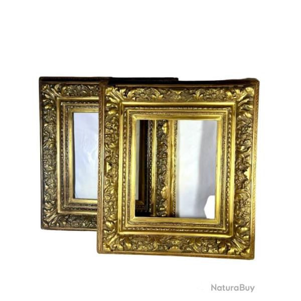 Paire de cadres en bois 19 eme si�cle  tableaux dor�s � la feuille Dor�s � la feuille d'or. 6 f