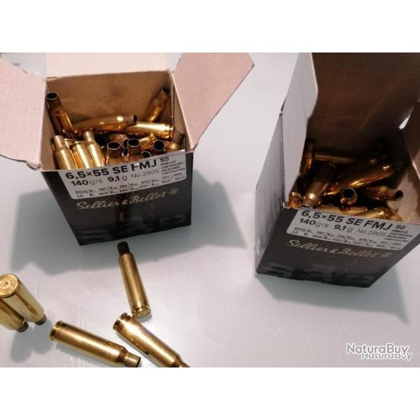 Lot de 100 douilles 6.5x55 SE (Mauser Su�dois)