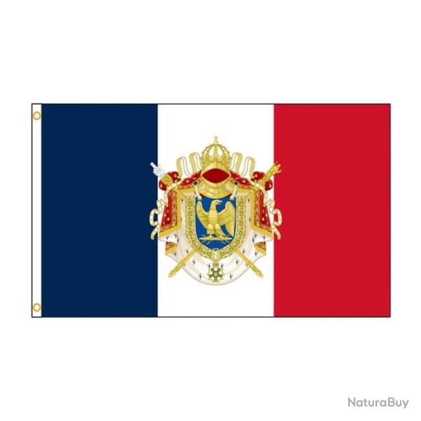 Drapeau tricolore fran�ais avec armoirie imp�riale Napoleon Bonaparte 1er  - 120x180cm