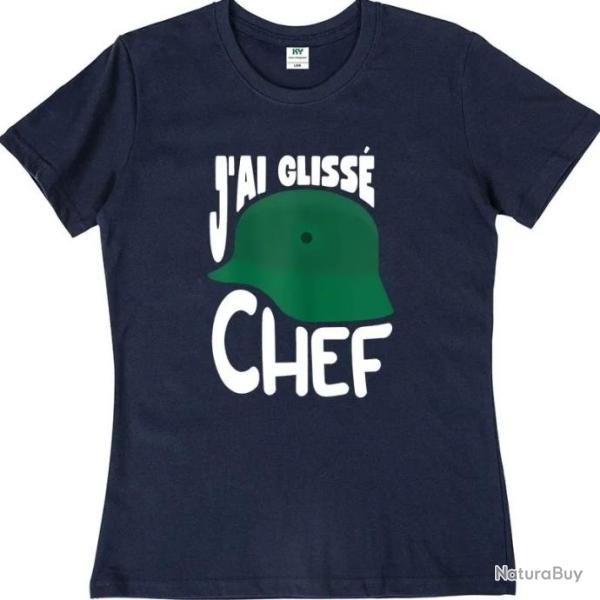 T-shirt humoristique "J'AI GLISS� CHEF" - Femme Bleu Marine