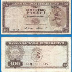Timor 100 Escudos 1963 Billet Banco Nacional Ultramarino Occupation Portugal