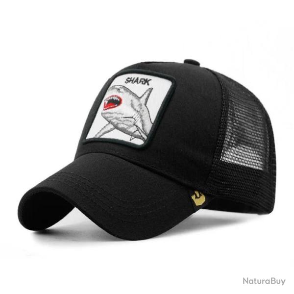 Casquette baseball arri�re ouvert avec patch animal - Requin noire