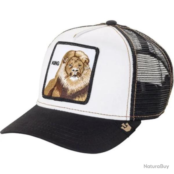 Casquette baseball arri�re ouvert avec patch animal - Lion noir et blanc