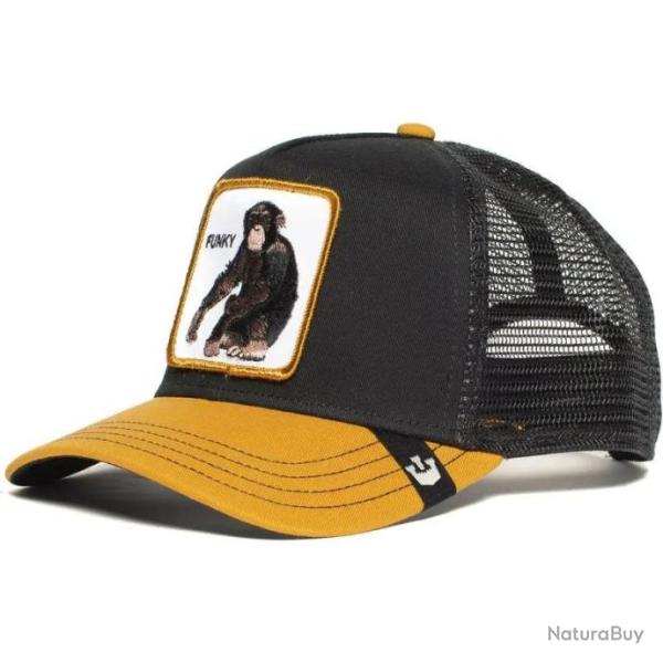 Casquette baseball arri�re ouvert avec patch animal - Singe noir et jaune