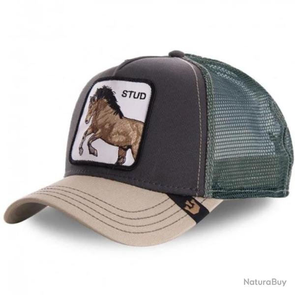 Casquette baseball arri�re ouvert avec patch animal - Cheval beige et gris