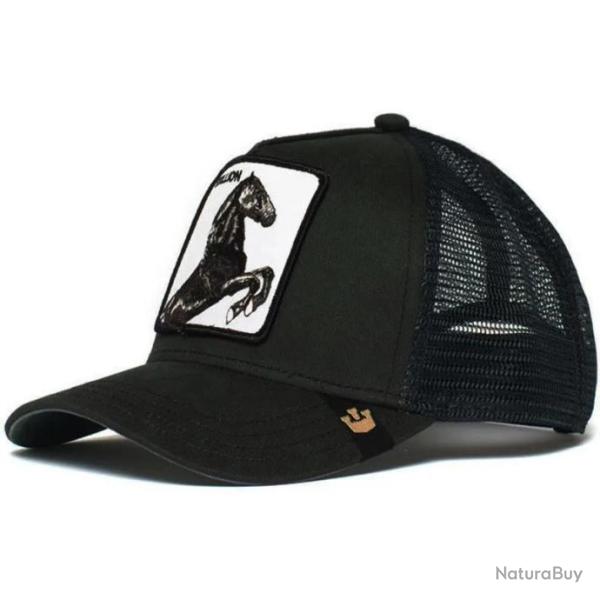Casquette baseball arri�re ouvert avec patch animal - Cheval noir
