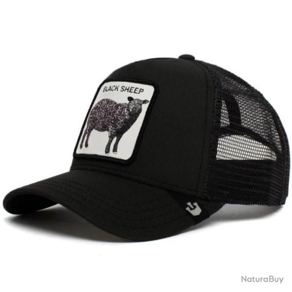 Casquette baseball arri�re ouvert avec patch animal - Mouton noir
