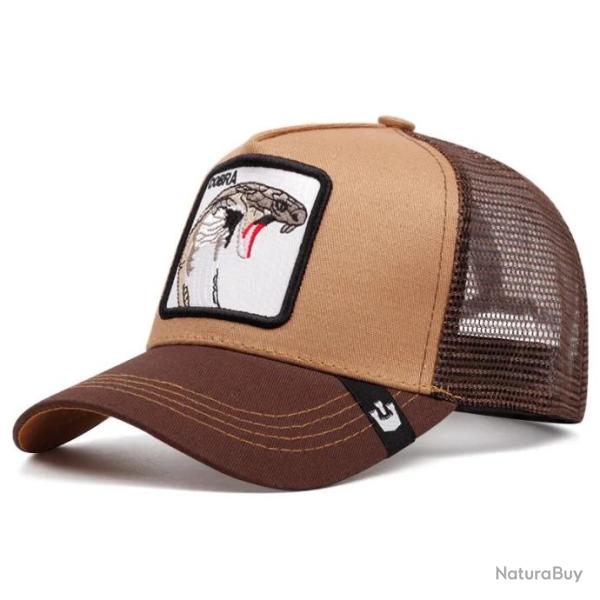 Casquette baseball arri�re ouvert avec patch animal - Cobra marron tan