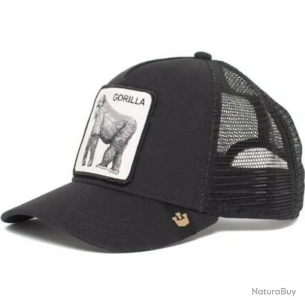 Casquette baseball arri�re ouvert avec patch animal - Gorille noir