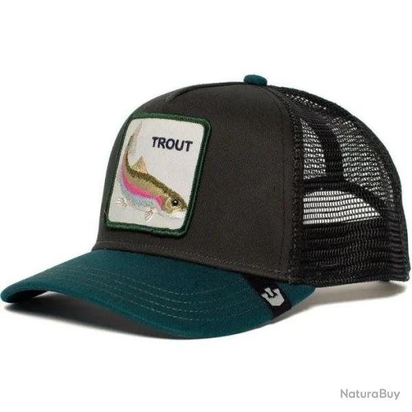 Casquette baseball arri�re ouvert avec patch animal - Truite noir turquoise