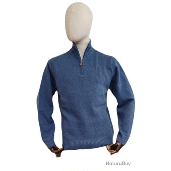 PULL LAINE COL ZIPP� "BLEU JEANS" LOVERGREEN