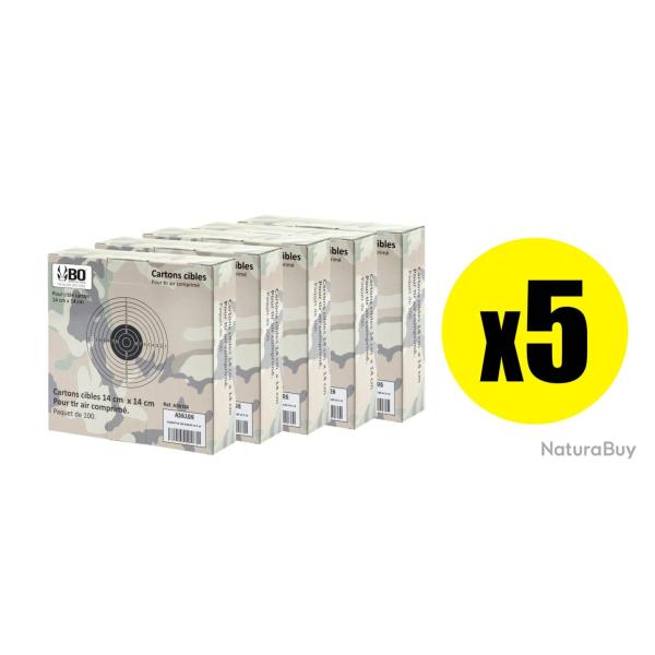 Pack Cibles cartonn�es 14 x 14 cm Shoot Again (x5) Pack 500 cibles blanches avec centre noir