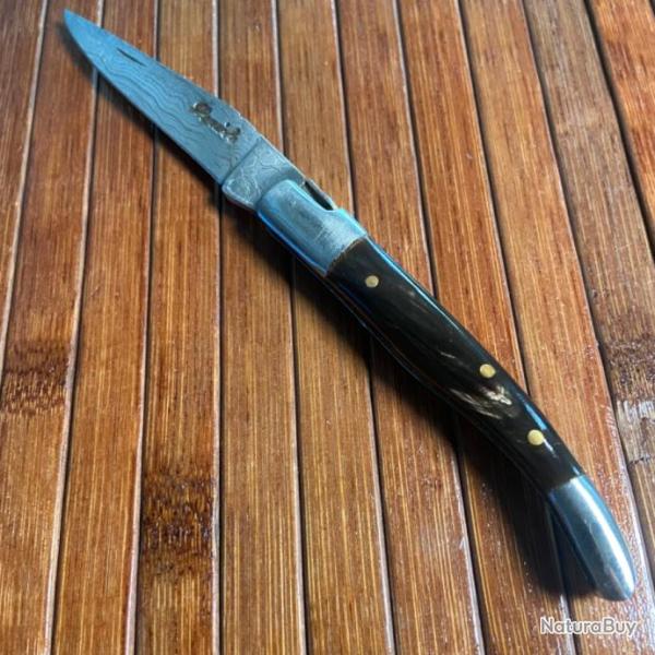 COUTEAU LAGUIOLE LAME DAMAS MANCHE CORNE DE BUFFLE