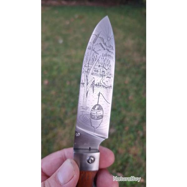 Couteau pliant  gravure artisanale p�cheur poisson  nontron