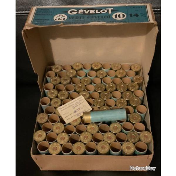 Lot bo�te 100 douilles NEUVES carton cal. 10/80 mm culot 14 mm GEVELOT + bourres + obturateurs.