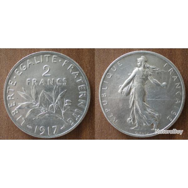 France 2 Francs 1917 Semeuse Piece Argent Franc