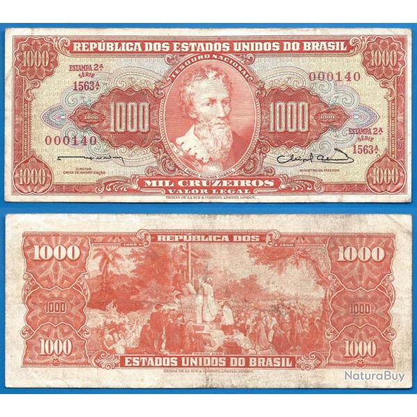 Bresil 1000 Cruzeiros 1963 Estampa 2A Signature 12 N�140 Billet Brasil Brazil Amerique