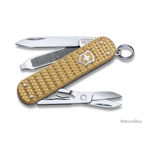 BEL1102 COUTEAU SUISSE VICTORINOX CLASSIC SD PRECIOUS ALOX BRASS GOLD 5 FONCTIONS NEUF