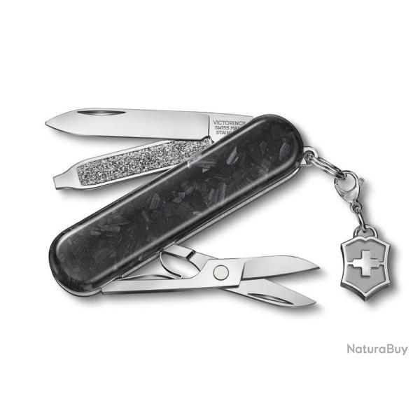BEL1107 COUTEAU SUISSE VICTORINOX CLASSIC SD BRILLANT  FIBRE DE CARBONE 5 FONCTIONS NEUF