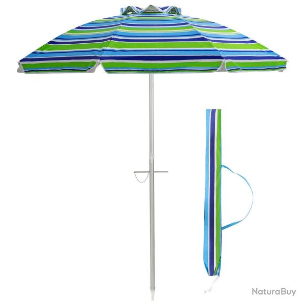Parasol de plage ?182 cm inclinable protection uv 50+  8 baleines en fibre de verre pour plage pis