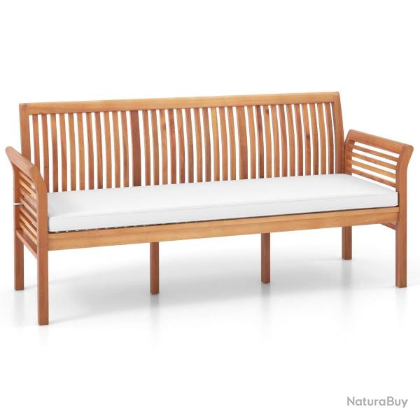 Banc de terrasse en bois 3 places banc en acacia de 159 cm de long avec coussins d'assise doux doss