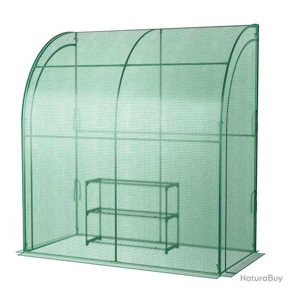 Serre de jardin adoss�e en pe 198,5 x 98 x 215 cm avec �tag�re � plantes 3 niveaux 2 portes zipp�es