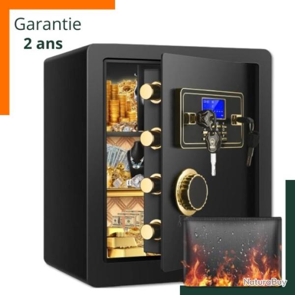 Coffre-fort de luxe - 3 modes d'ouverture - Alarme - Etag�re amovible - Sac de rangement ignifuge