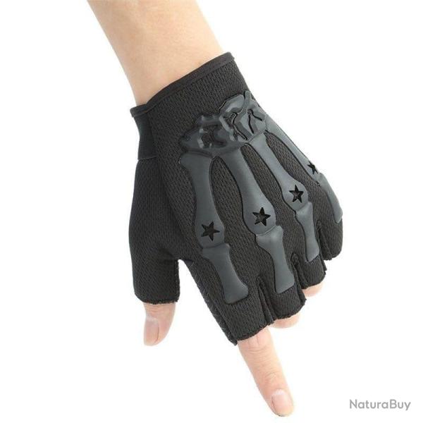 Gants squelette main demi doigt noir