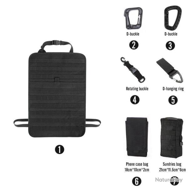 Kit organiseur Molle si�ge arri�re voiture - Ensemble-B1-Black