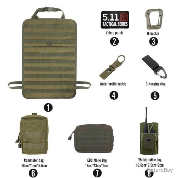 Kit organiseur Molle si�ge arri�re voiture - Ensemble-B2-Green