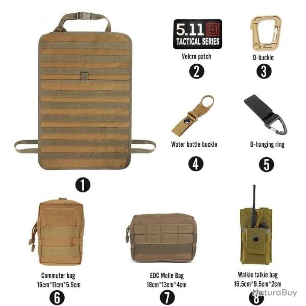 Kit organiseur Molle si�ge arri�re voiture - Ensemble-B2-TAN