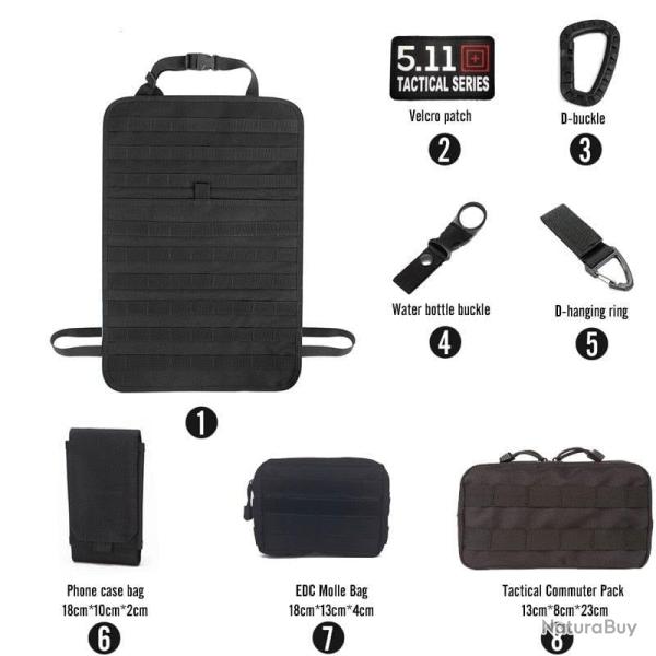 Kit organiseur Molle si�ge arri�re voiture - Ensemble-B3-Black