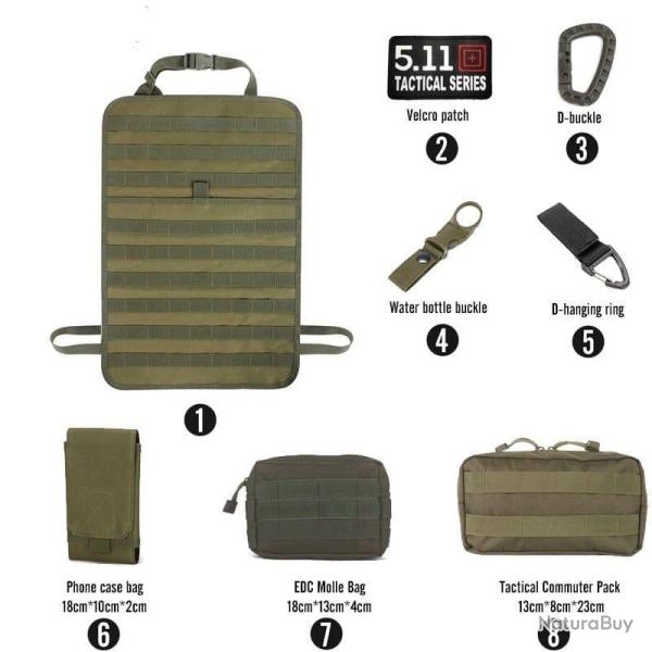 Kit organiseur Molle si�ge arri�re voiture - Ensemble-B3-Green