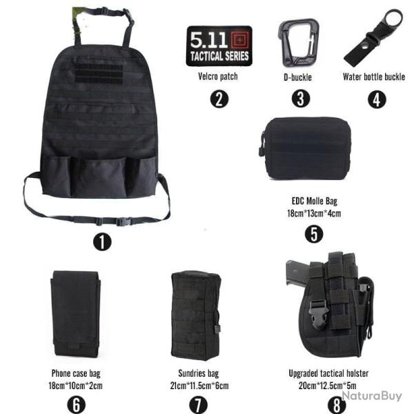 Kit organiseur Molle si�ge arri�re voiture - Ensemble-C1-Black