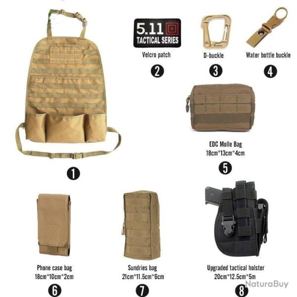 Kit organiseur Molle si�ge arri�re voiture - Ensemble-C1-TAN