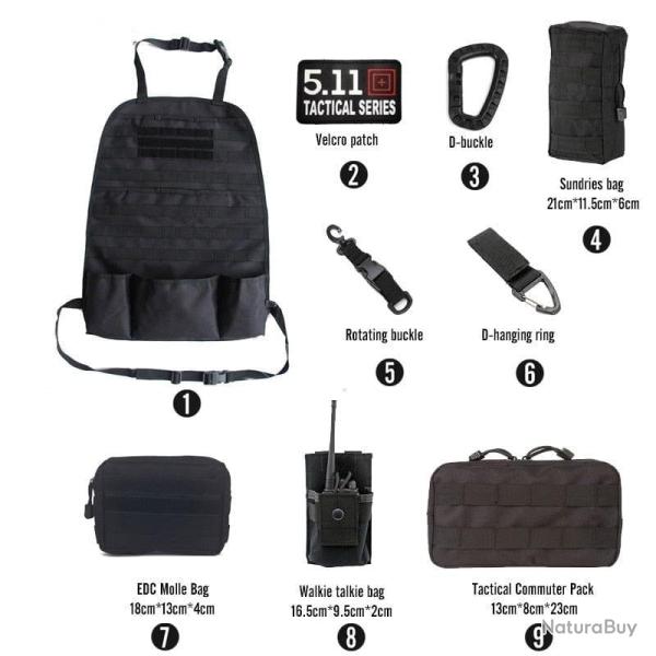 Kit organiseur Molle si�ge arri�re voiture - Ensemble-C2-Black