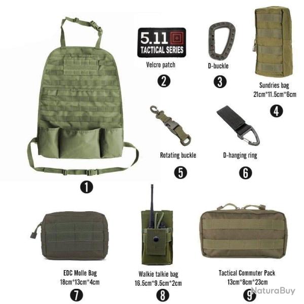 Kit organiseur Molle si�ge arri�re voiture - Ensemble-C2-Green
