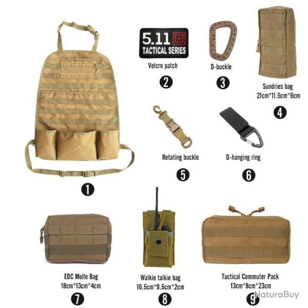 Kit organiseur Molle si�ge arri�re voiture - Ensemble-C2-TAN