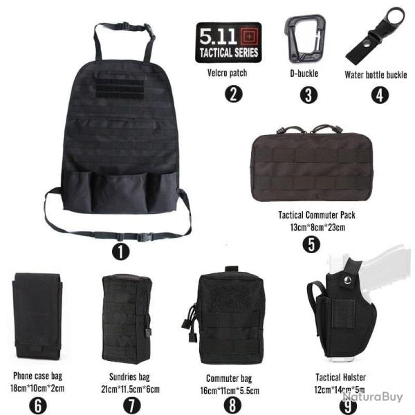 Kit organiseur Molle si�ge arri�re voiture - Ensemble-C3-Black