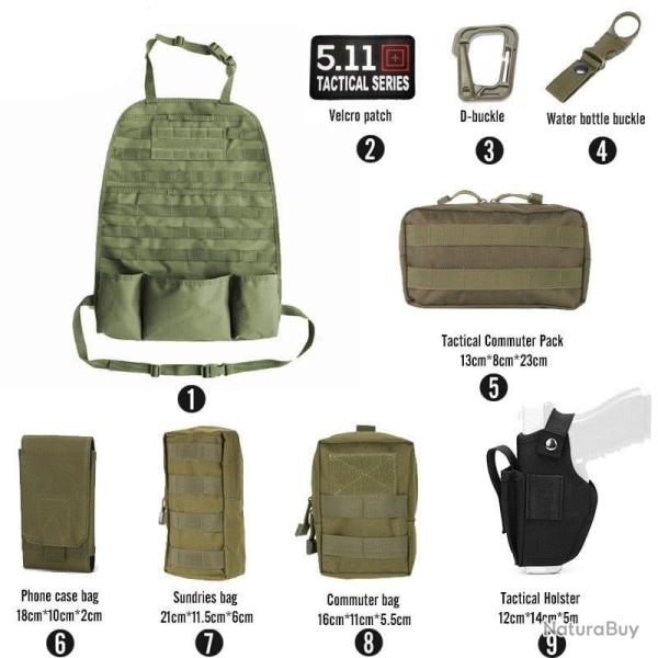 Kit organiseur Molle si�ge arri�re voiture - Ensemble-C3-Green